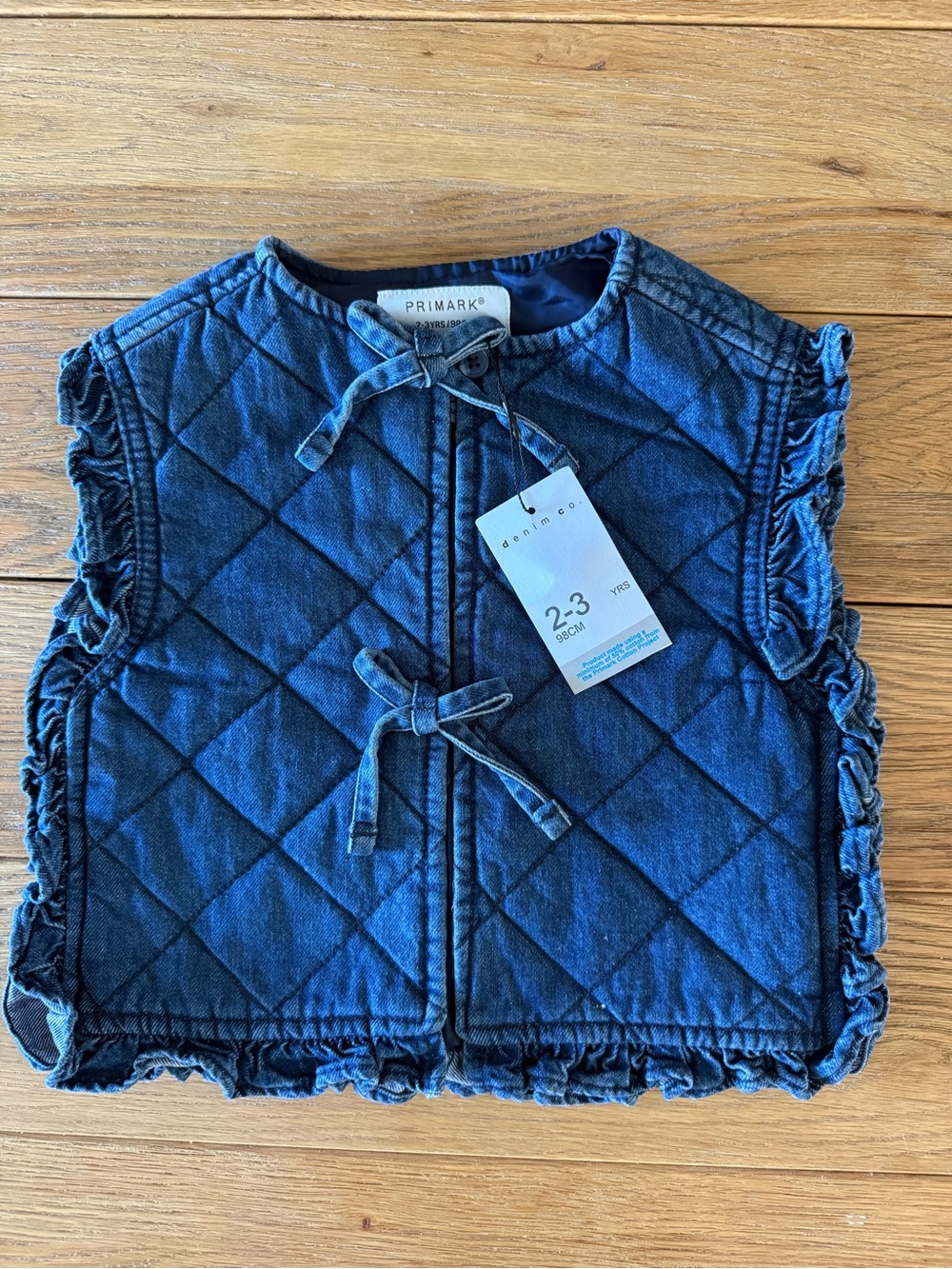 Primark Quilted Denim Vest in Deep Blue with Ruffle Trim